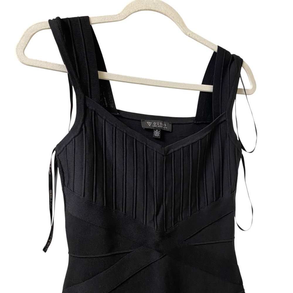 Guess LBD sweetheart neck black stretch structure bandage bodycon knit Dress 4 - Picture 4 of 12